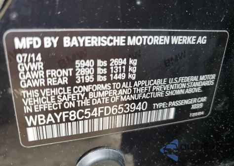 2015 BMW 750 Lxi из США, поврежденный, VIN WBAYF8C54FD653940